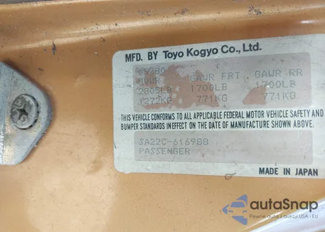 1980 Mazda Rx7 z USA, uszkodzony, nr VIN SA22C616988